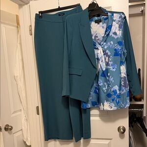Tahari ASL Teal Suit with Floral Blouse